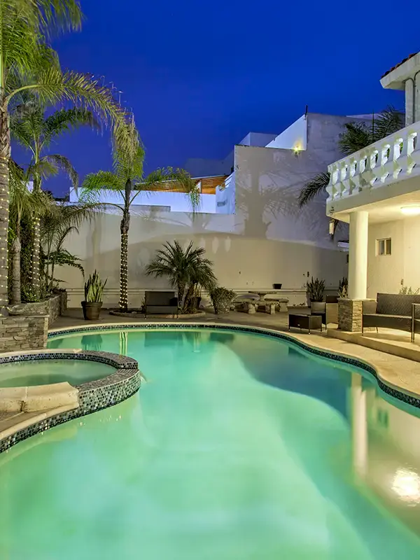 twilight pool hot tub lounge chairs